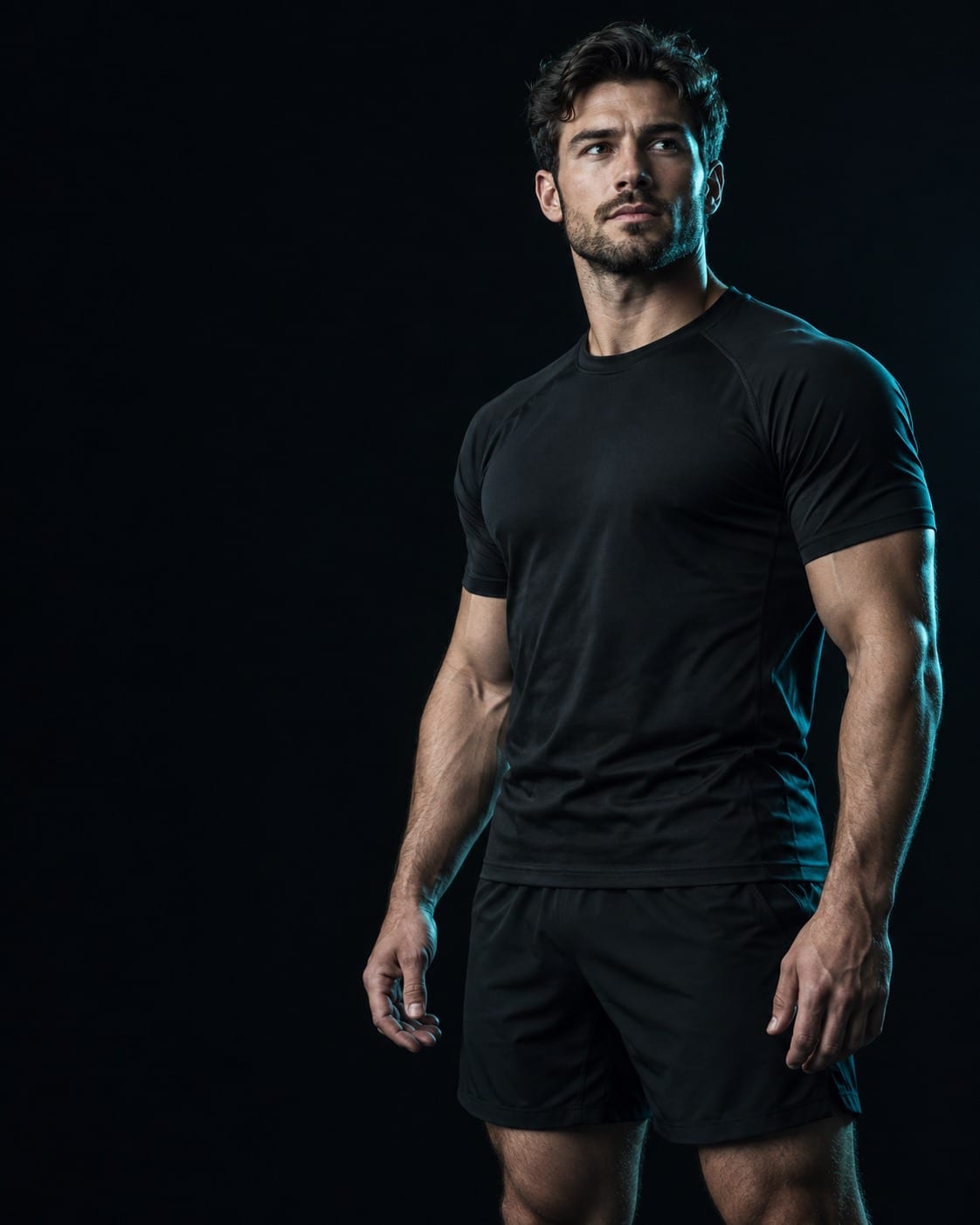 AI-generated fictional athlete studio portrait; not exercise instruction